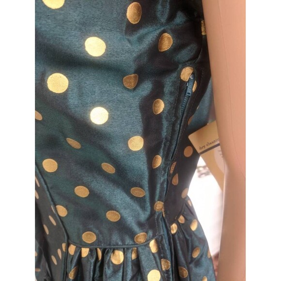 50s Dark Green Gold Polka Dot Dress Vintage Shirley Lee S M 36 28 New Old Stock - Picture 9 of 10